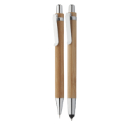 Set stylo à bille, stylet et porte-mine en bambou - avec boîte cadeau - encre bleue - mine 0,7 mm_2