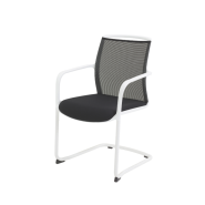 Fauteuil multi-usage WHITE - neuf - empilable - dossier en filet noir - structure en métal blanc_2