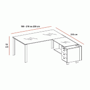 Bureau X7 avec plateaux en verre blanc - Officity. - 190, Blanc, Droite_2