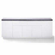 Buffet Atlantic City - 5 portes, 2 tiroirs, blanc laqué mat avec plateau imitation béton - L200 x H80 x P40_2
