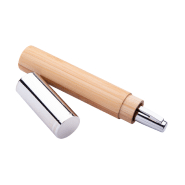 Stylo à bille en métal et bambou - Étui tube en bambou avec capuchon chromé - Encre bleue_2