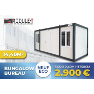 Bureau modulaire 20 pied - Type ECO - 6,00 x 2,40 m hauteur 250 cm - 14,40 m2 - Isolation parois et plafond 50mm polyuréthane Bureau modulaire 20 pied - Type ECO - 6,00 x 2,40 m hauteur 250 cm - 14,40 m2 - Isolation parois et plafond 50mm polyuréthane