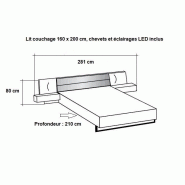 Lit avec chevets design VICK 160 x 200 cm en chêne artisan - Tête en cuir synthétique blanc et éclairage LED intégré_2