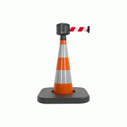 Cône de balisage avec base à lester et sangle enrouleur 50mm largeur - Orange / Rouge/Blanc / 750_2