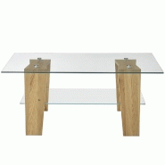 Table basse rectangulaire Lucey - Plateau en verre et structure en chêne naturel - 100 x 65 cm_2