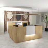 Banque d'accueil d'angle Delta Plus avec réhausse - Mobel Linea - 184, Blanc mat, Gauche, Oui, Chêne veiné_0