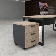 Caisson mobile 3 tiroirs classiques bicolore - MobelLinea - Gris anthracite, Acacia clair_2