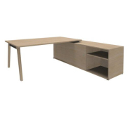 Bureau WOODY Manager neuf - L210 x P100 x H72,5 cm - console retour à droite - pieds carbone - plateau imitation Chêne clair - résistance au feu M3 - certification PEFC_2