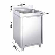 Plonge inox 1 bac sur placard - P 600 mm - 600_2