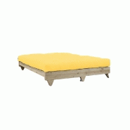 Banquette convertible FRESH - Pin massif - Coloris jaune - Couchage 140x200 cm - Matelas futon capitonné_2