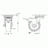 Jeu de 4 - roulettes pivotantes/freinées série 100 50mm gris TPR-caoutchouc sur polypropylène_2