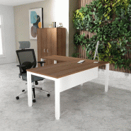 Bureau d'angle Tempo - Mobel Linea. - Blanc 9010, 160, Acacia foncé, Oui_0