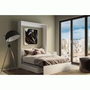 Armoire lit escamotable Dynamo Sofa - Blanc mat - Canapé polyuréthane blanc cassé 140x200 cm - Ouverture assistée_2