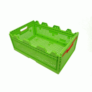 Lot de 5 caisses de récolte pliables en polypropylène - 20cm, 15 kg, 39L, 1658g - fond et parois ajourées - vertes avec poignées rouges_2