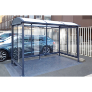 Abris fumeurs à toit arrondi - Série ATE - Sur mesure avec bardage avant, banc, barre assis/debout ou cendrier en option_2