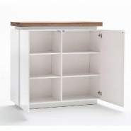 Buffet haut Romina - 2 portes laqué blanc mat - plateau chêne noueux huilé - LED intégré_2