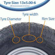 13x5.00-6 Grass Lawnmower Tyres  Rims Wanda P332- 25mm 6205 Bearings (Set of 4)_2