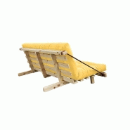 Banquette futon JUMP en pin massif - Coloris jaune - Couchage 130 x 190 cm - Design scandinave avec lanières en cuir_2