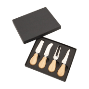 Set de couteaux à fromage - 4 pièces en acier inoxydable avec grip en bois - livré dans une boîte noire_2