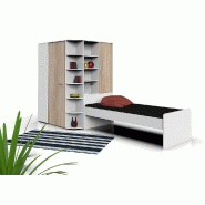 Armoire dressing d'angle VOLVERINE blanc et coloris chêne - 2 portes accordéon - nombreux rangements_2