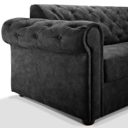 Canapé-lit convertible Chesterfield 3-4 places - Ouverture express 160 cm - Sommier lattes Renatonisi - Velours noir - Matelas Excellence Literie 16 cm_2