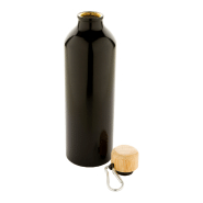 Bouteille en aluminium - 800 ml - couvercle en bambou et mousqueton - couleur noire_2