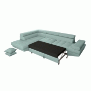 Canapé d'angle à gauche convertible RINO - bleu clair - avec coffre de rangement et têtières réglables_2