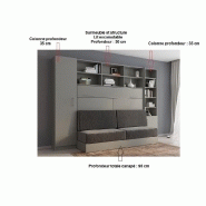 Lit escamotable VERTIGO SOFA avec canapé gris - 311 cm - couchage 140x200 cm - 2 colonnes de rangement_2