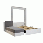 Lit escamotable Dynamo Sofa - Canapé angle méridienne réversible - Blanc mat et tissu gris - 140x200 cm_2