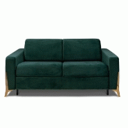 CANAPÉ EXPRESS CALYPSO CONVERTIBLE 160CM SOMMIER LATTES MATELAS ÉPAISSEUR 16CM PIEDS DORÉS VELOURS VERT_2