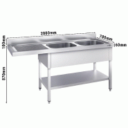 Plonge Inox 2 bacs avec passage lave-vaisselle - P 700 - GGM -_2