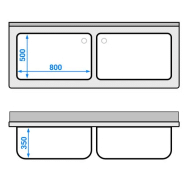 Plonge batterie en acier inoxydable avec 2 grands bacs 180x70 cm_2