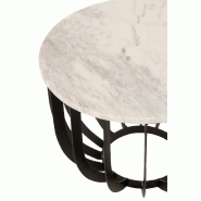 Table ronde gigogne MABE - marbre blanc et acier laqué noir - Design moderne_2