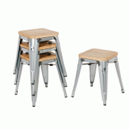 Tabourets bistro bas en acier avec assise en bois (lot de 4) | Bolero - GM634_2