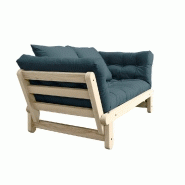 Banquette méridienne futon BEAT - pin naturel, tissu bleu pétrole - couchage 75x200 cm_2