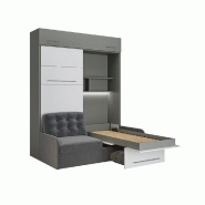 Duo Sofa - Armoire lit escamotable avec canapé gris - 2 x 90/200 - Structure grise et façade blanche_2