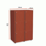 Meuble vestiaires 6 ou 8 cases - MDD - A clé, 2 x 3 cases, Rouge mat, Pieds en métal_0