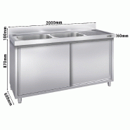 Plonge inox 2 bacs et égouttoir sur placard - P 600 mm -_2
