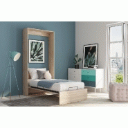 Armoire lit escamotable Dynamo - Chêne naturel - Ouverture assistée - Couchage 90x200 cm - Sommier à lattes_2