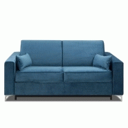 Canapé convertible express Jackson 140cm - sommier à lattes, tête de lit intégrée, velours bleu, matelas 16 cm_2
