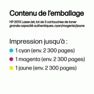 201X LaserJet, lot de 3 cartouches de toner grande capacité authentiques, cyan/magenta/jaune_2