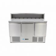 Table à pizza réfrigérée Maxima - 3 portes en acier inoxydable avec plan de travail en granit_2