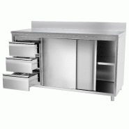 Meuble bas inox adossé P 600 mm avec portes et tiroirs - 1600, A gauche_2
