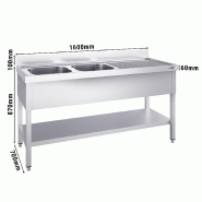 Plonge inox 2 bacs avec égouttoir et étagère - P 700 mm - 1600 mm bac à gauche_2