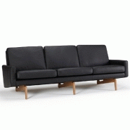 Canapé 3 places design scandinave EGSMARK - piétement en chêne - cuir noir - rembourrage NOSAG 40kg/m3_2