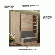 Composition lit escamotable Dynamo Sofa - canapé intégré gris - chêne naturel - couchage 90x200 cm - L : 201 cm_2