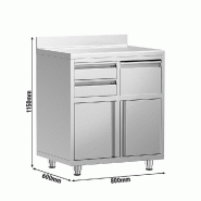 Meuble inox pour machine à café - 800 x 600 mm - 2 tiroirs - Bac à marc de café_2