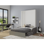 Armoire lit escamotable ALADYNO SOFA - Blanc mat, bandeau gris, canapé gris - Couchage 160x200 cm_2