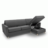 Canapé d'angle Virgola - Convertible express 160 cm - Matelas 16 cm - Design scandinave - Tissu gris_2