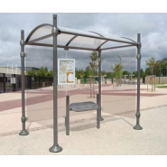 Assis debout Estoril - structure en tube acier Ø 76 mm - 4 pommeaux au choix : City, Agora, Boule ou Inox brossé - assise en tôle acier perforée_2